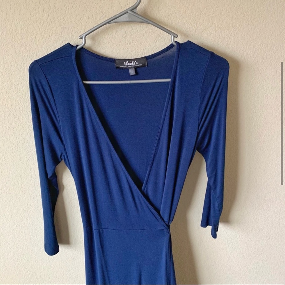 Lulu’s Navy Blue Wrap Maxi Dress Size S - Picture 3 of 12